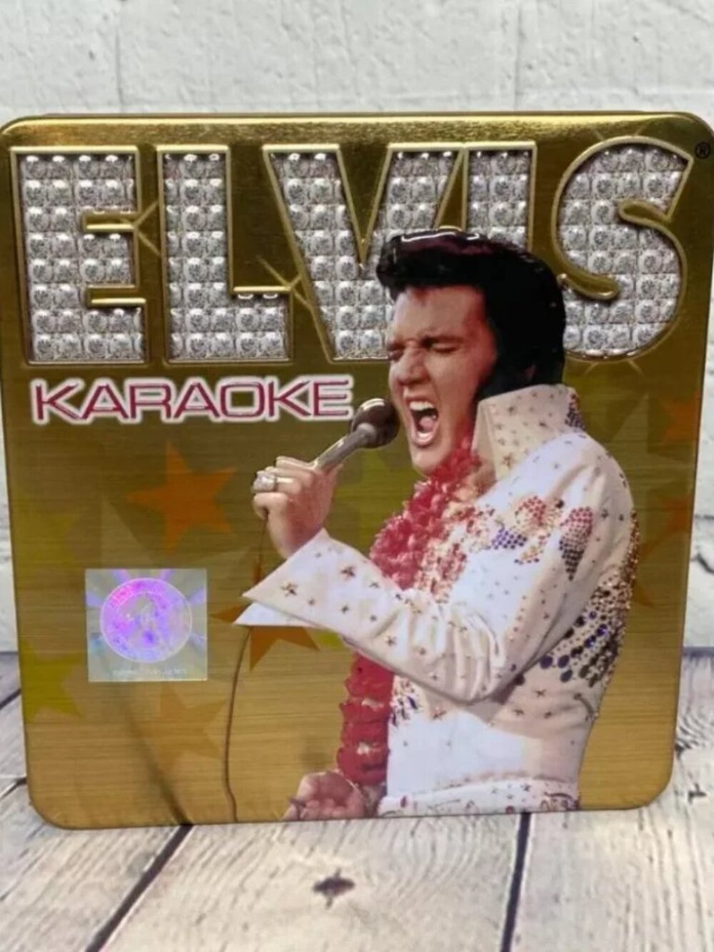 Elvis Presley CD Karaoke Set of 3 Tin Case Comes With Lyric Book and Door Hanger